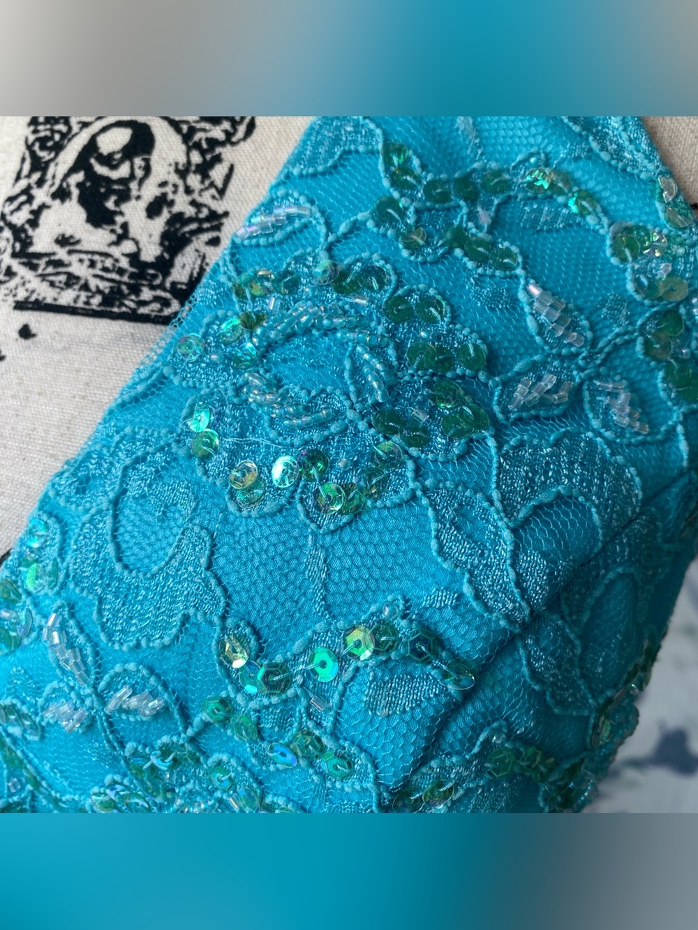 Vintage Y2k 90s Aqua Beaded Fairy Halter Prom Dress - sz 10 - Picture 13 of 15